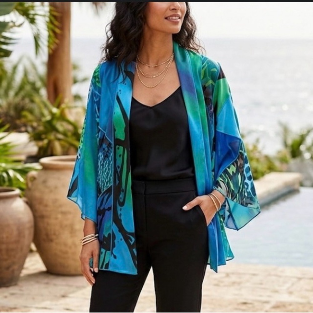 Simply Silk Patchwork Kimono Duster Top Jewel Ton… - image 2